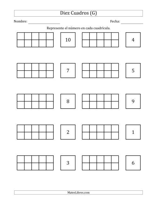 La hoja de ejercicios de Completar Diez Cuadros en Blanco con los Números en Orden Aleatorio (G)