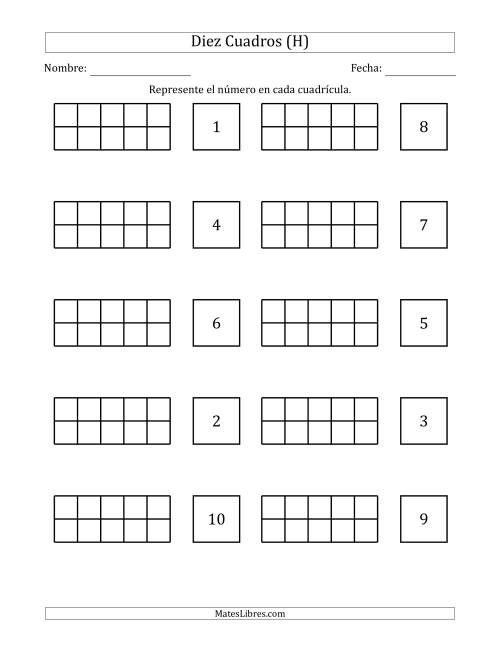 La hoja de ejercicios de Completar Diez Cuadros en Blanco con los Números en Orden Aleatorio (H)