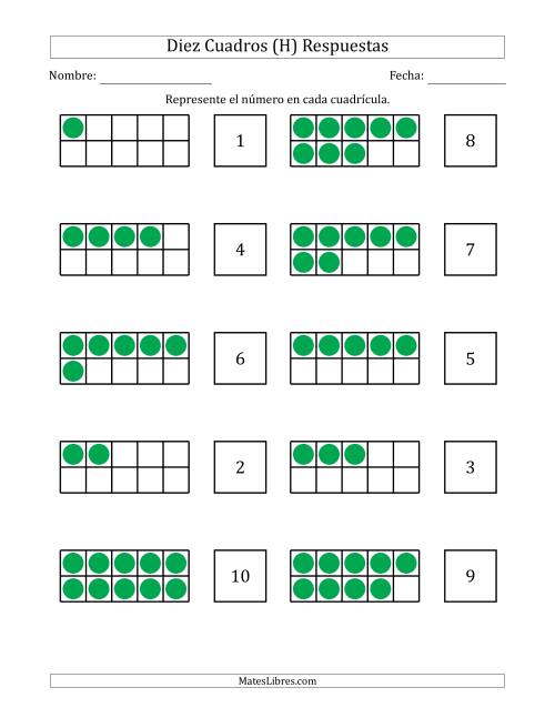 La hoja de ejercicios de Completar Diez Cuadros en Blanco con los Números en Orden Aleatorio (H) Página 2