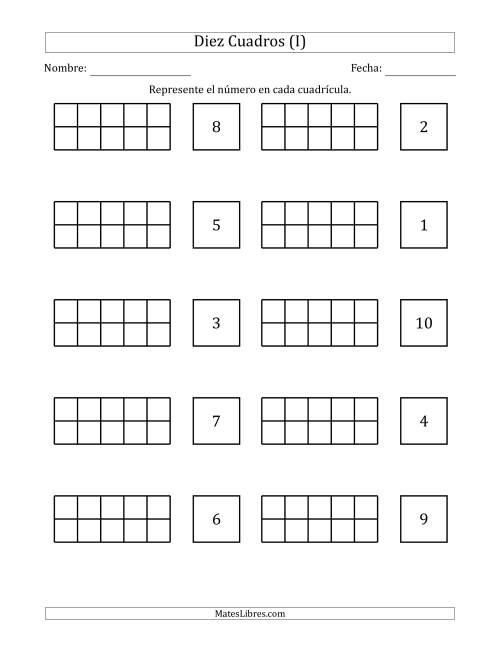 La hoja de ejercicios de Completar Diez Cuadros en Blanco con los Números en Orden Aleatorio (I)