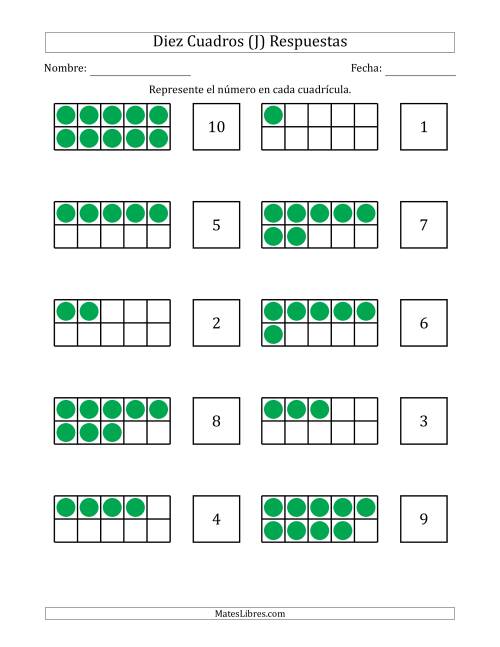 La hoja de ejercicios de Completar Diez Cuadros en Blanco con los Números en Orden Aleatorio (J) Página 2