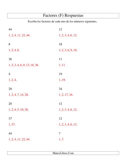 La hoja de ejercicios de Factorizar Números de 4 a 50 (F) Página 2