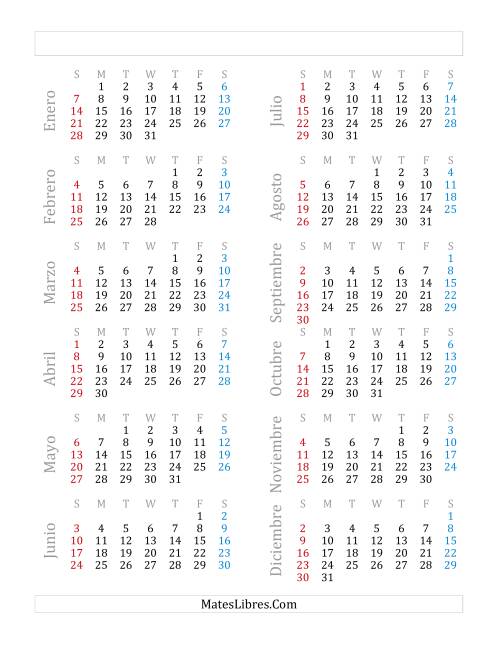 La hoja de ejercicios de Calendario Anual de Años que comienzan en Lunes (B)