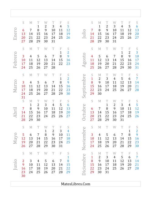 La hoja de ejercicios de Calendario Anual de Años que comienzan en Martes (C)