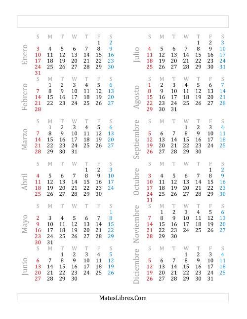 La hoja de ejercicios de Calendario Anual de Años que comienzan en Viernes (F)