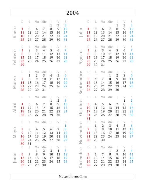 La hoja de ejercicios de Calendario del Año 2004 (A)