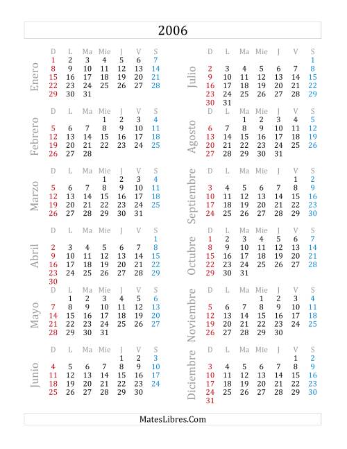 La hoja de ejercicios de Calendario del Año 2006 (A)