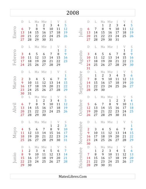 La hoja de ejercicios de Calendario del Año 2008 (A)