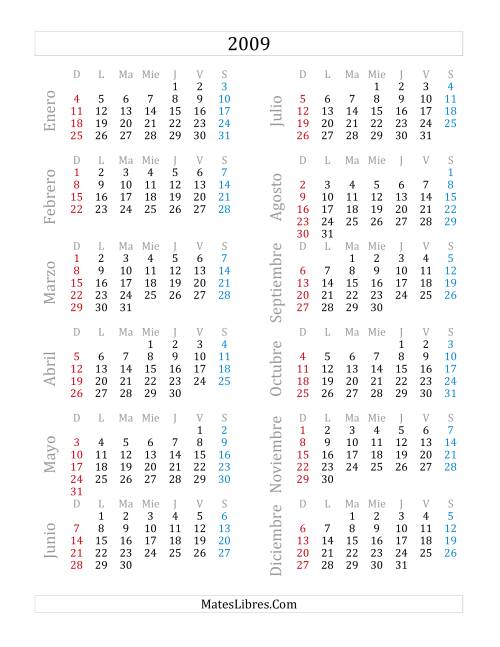 La hoja de ejercicios de Calendario del Año 2009 (A)