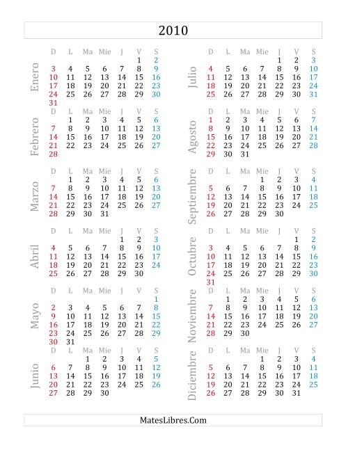 La hoja de ejercicios de Calendario del Año 2010 (A)