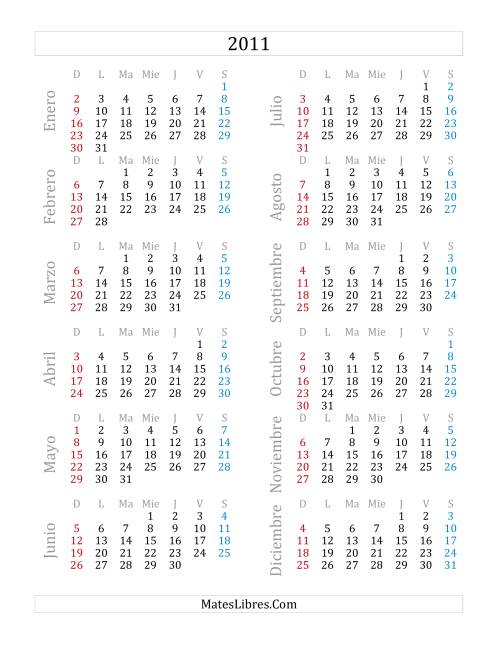 La hoja de ejercicios de Calendario del Año 2011 (A)