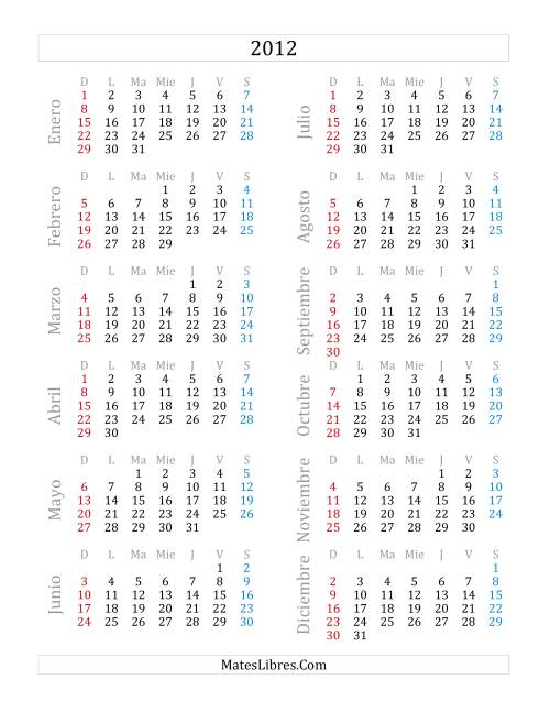 La hoja de ejercicios de Calendario del Año 2012 (A)
