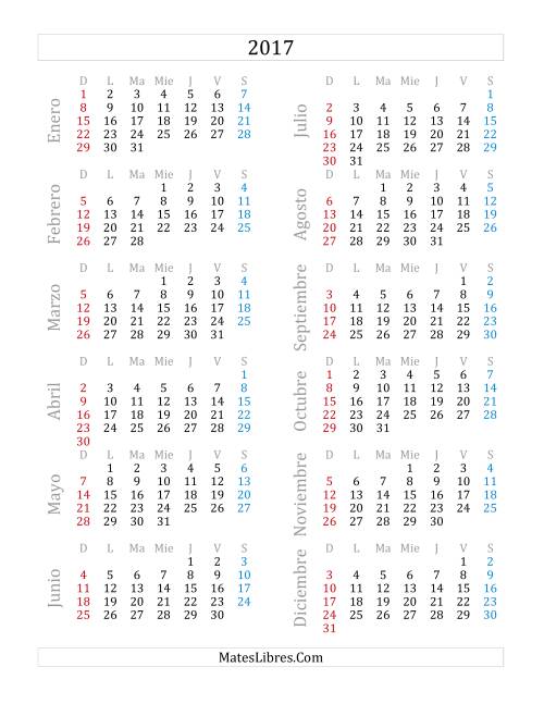 La hoja de ejercicios de Calendario del Año 2017 (A)