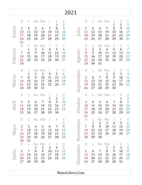 La hoja de ejercicios de Calendario del Año 2021 (A)
