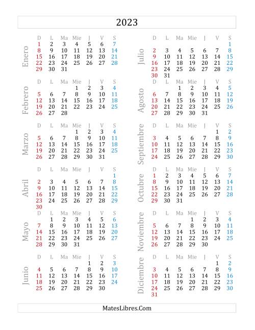 La hoja de ejercicios de Calendario del Año 2023 (A)