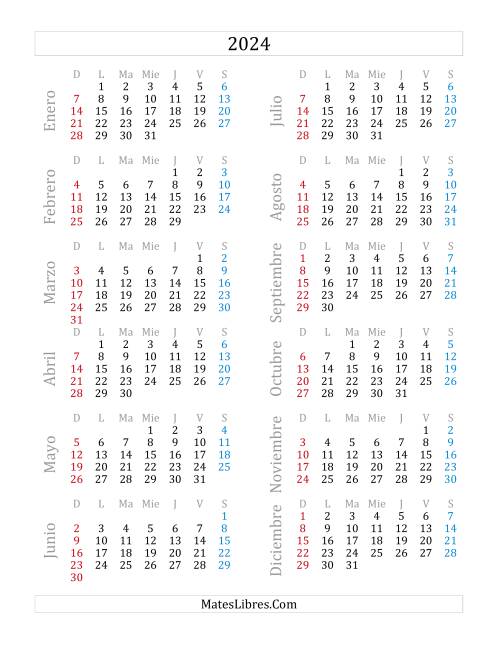 La hoja de ejercicios de Calendario del Año 2024 (A)