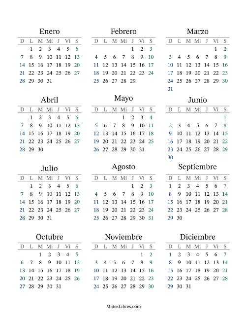 La hoja de ejercicios de (Título Rellenable) Calendario General Bisiesto con el 1 de enero que cae en Lunes (Formato de Domingo a Sábado) (Lunes)