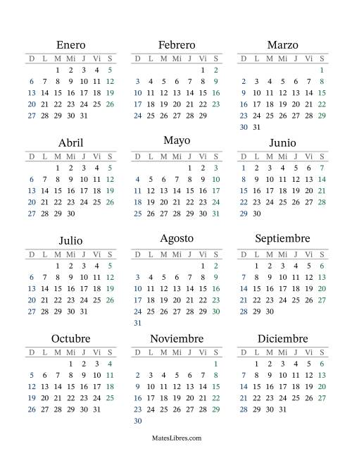 La hoja de ejercicios de (Título Rellenable) Calendario General Bisiesto con el 1 de enero que cae en Martes (Formato de Domingo a Sábado) (Martes)
