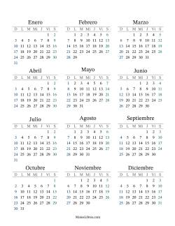 (Título Rellenable) Calendario General Bisiesto con el 1 de enero que cae en Viernes (Formato de Domingo a Sábado)