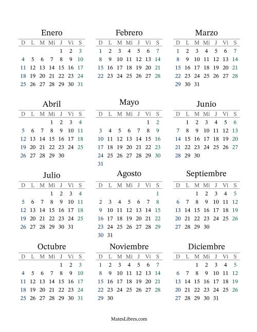 La hoja de ejercicios de (Título Rellenable) Calendario General Anual con el 1 de enero que cae en Jueves (Formato de Domingo a Sábado) (Jueves)