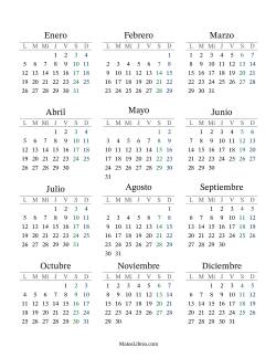 (Título Rellenable) Calendario General Bisiesto con el 1 de enero que cae en Jueves (Formato de Lunes a Domingo)