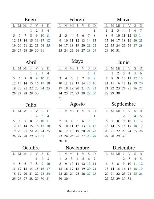 La hoja de ejercicios de (Título Rellenable) Calendario General Bisiesto con el 1 de enero que cae en Jueves (Formato de Lunes a Domingo) (Jueves)
