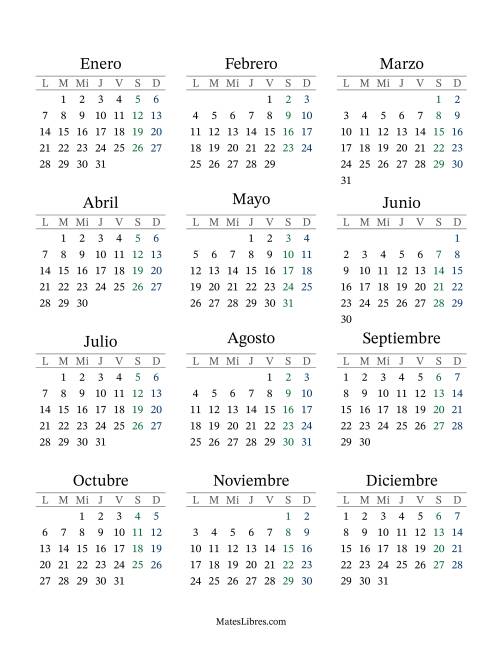 La hoja de ejercicios de (Título Rellenable) Calendario General Bisiesto con el 1 de enero que cae en Martes (Formato de Lunes a Domingo) (Martes)