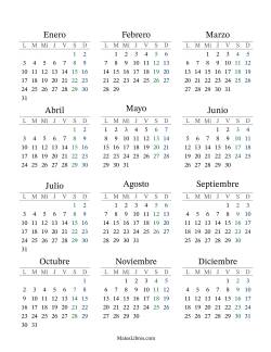 (Título Rellenable) Calendario General Bisiesto con el 1 de enero que cae en Sábado (Formato de Lunes a Domingo)