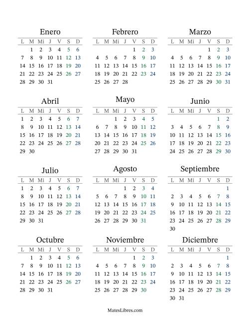 La hoja de ejercicios de (Título Rellenable) Calendario General Anual con el 1 de enero que cae en Martes (Formato de Lunes a Domingo) (Martes)