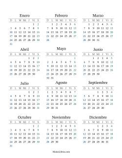 (Título Rellenable) Calendario General Anual con el 1 de enero que cae en Viernes (Formato de Domingo a Sábado)