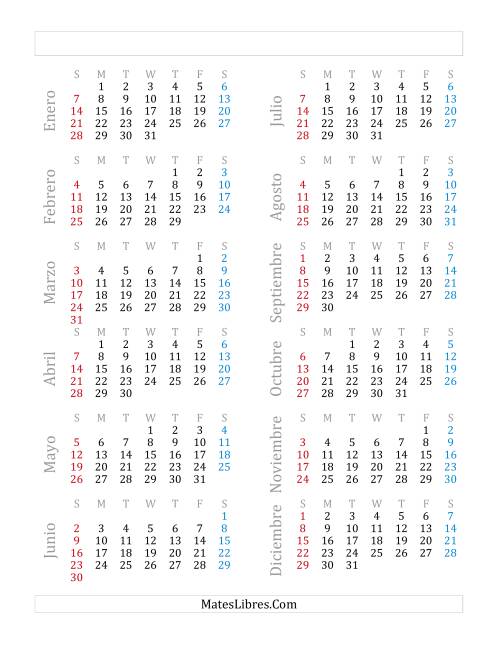 La hoja de ejercicios de Calendario Anual de Años que comienzan en Lunes (Bisiesto) (B)