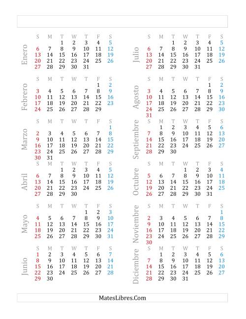 La hoja de ejercicios de Calendario Anual de Años que comienzan en Martes (Bisiesto) (C)