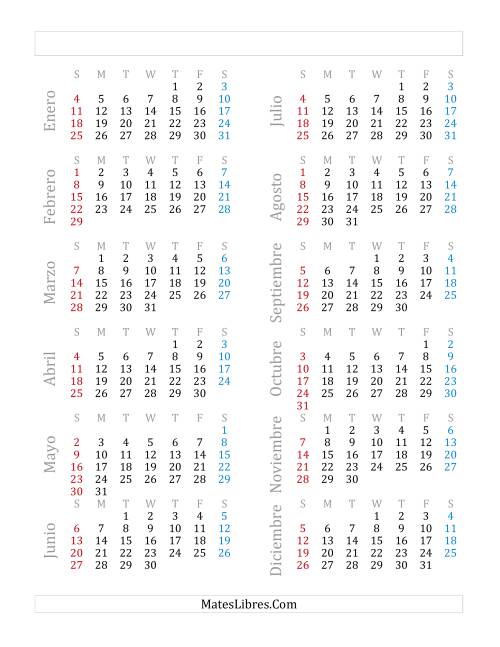 La hoja de ejercicios de Calendario Anual de Años que comienzan en Jueves (Bisiesto) (E)