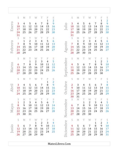 La hoja de ejercicios de Calendario Anual de Años que comienzan en Viernes (Bisiesto) (F)