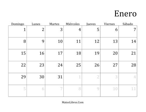 La hoja de ejercicios de Calendario Mensual de Años que comienzan en Domingo (Bisiesto) (A)