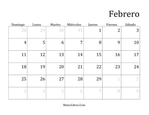 La hoja de ejercicios de Calendario Mensual de Años que comienzan en Lunes (Bisiesto) (B) Página 2