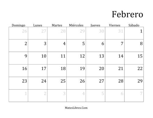 La hoja de ejercicios de Calendario Mensual de Años que comienzan en Miércoles (Bisiesto) (D) Página 2