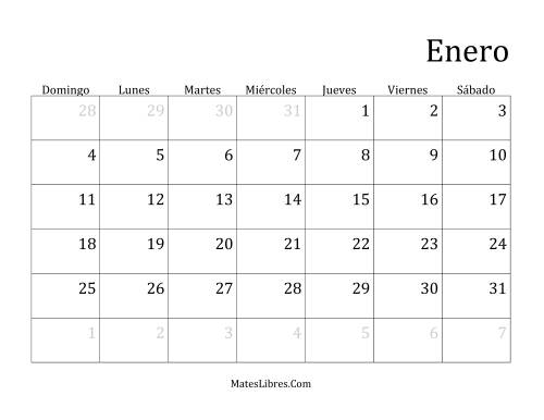 La hoja de ejercicios de Calendario Mensual de Años que comienzan en Jueves (Bisiesto) (E)