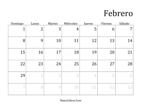 La hoja de ejercicios de Calendario Mensual de Años que comienzan en Jueves (Bisiesto) (E) Página 2