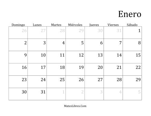 La hoja de ejercicios de Calendario Mensual de Años que comienzan en Sábado (Bisiesto) (G)