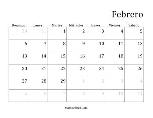 La hoja de ejercicios de Calendario Mensual de Años que comienzan en Sábado (Bisiesto) (G) Página 2