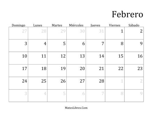 La hoja de ejercicios de Calendario Mensual de Años que comienzan en Martes (C) Página 2