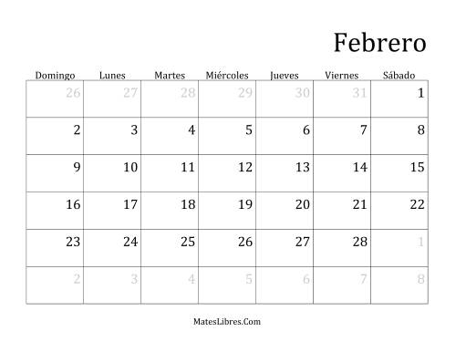 La hoja de ejercicios de Calendario Mensual de Años que comienzan en Miércoles (D) Página 2