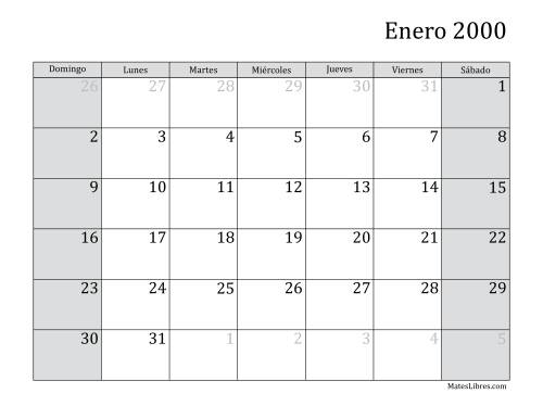 La hoja de ejercicios de Calendario Mensual de 2000