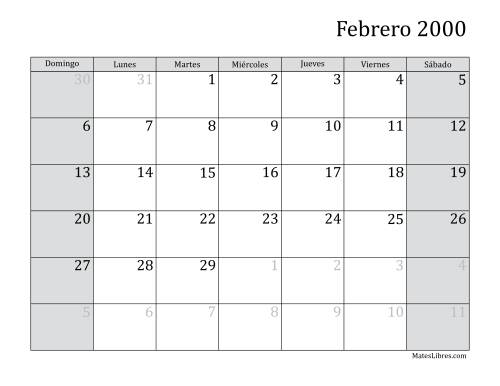 La hoja de ejercicios de Calendario Mensual de 2000 Página 2