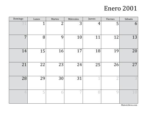 La hoja de ejercicios de Calendario Mensual de 2001 (2001)