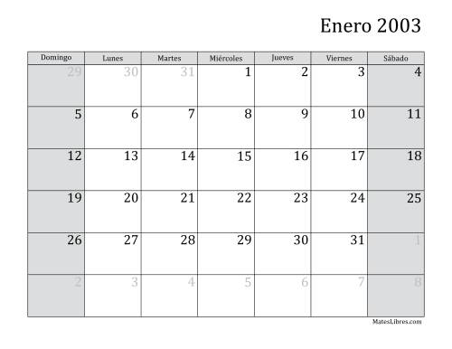 La hoja de ejercicios de Calendario Mensual de 2003