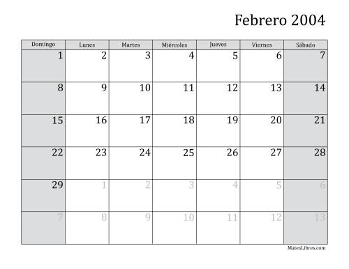 La hoja de ejercicios de Calendario Mensual de 2004 Página 2
