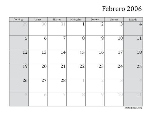 La hoja de ejercicios de Calendario Mensual de 2006 Página 2