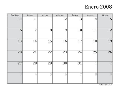 La hoja de ejercicios de Calendario Mensual de 2008